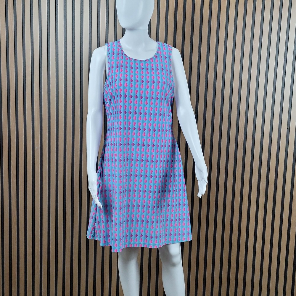 Sky-Eagle Collection Dress A-Line Geometric Pink Blue Sleeveless Pockets XL